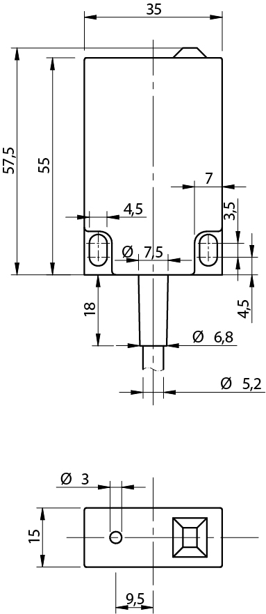 Sensor Capacitivo CQ55-BP-3A Datasensing — cúbico plástico DC 25 mm PNP NO+NC cabo 2m 90°