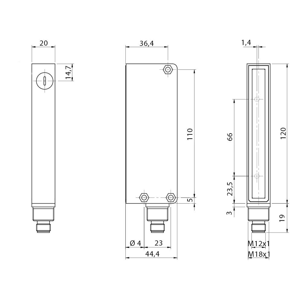 Sensor de Área BX80S/40-2H Datasensing — emissor ajustável 12…24Vdc H = 70 mm Sn = 0,6m 2ms M12 4 pin vidro optic