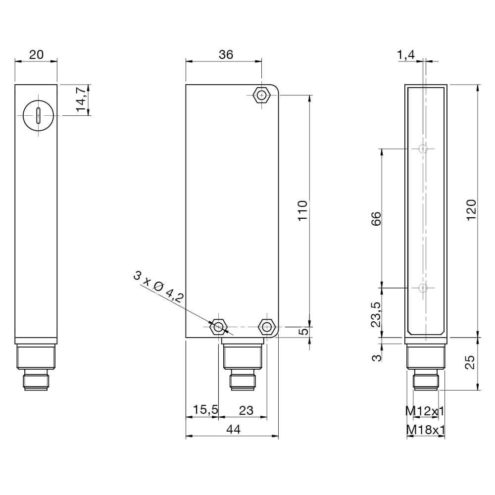 Sensor de Área BX80S/50-0H Datasensing — emissor ajustável 12…24Vdc H = 70 mm Sn = 0,25m 2ms M12 4 pin
