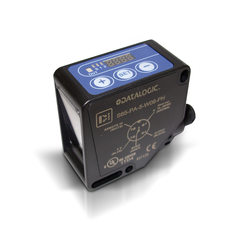 Sensor de Contraste S65-PA-5-W09-PHZ Datasensing — Sensor Fotoelétrico Midi 50×50 White LED Contrast sensor com teach-in, PNP RS485 – M12