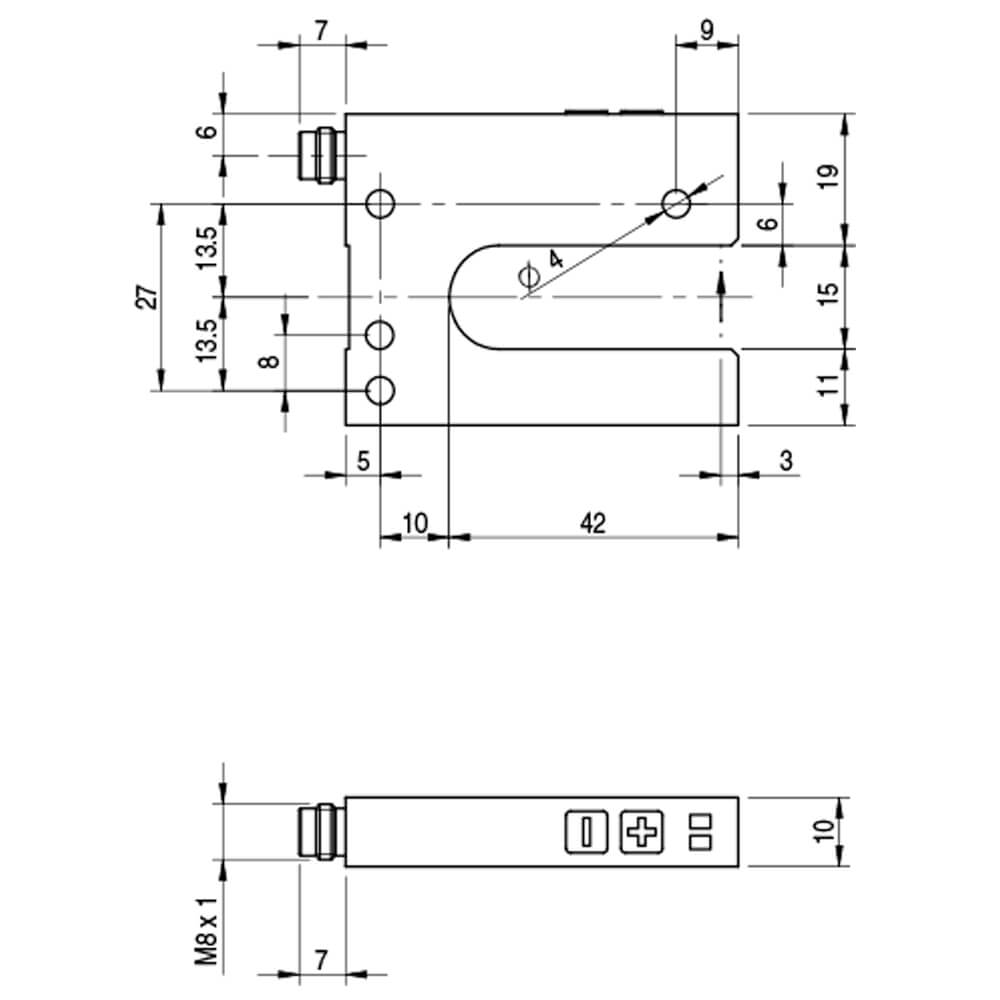 Sensor de Garfo FC6I/0B-0104-1F Datasensing — Slot 15 mm width 42 mm depth ADJ infravermelho PNP/NPN NO/NC M8 4P