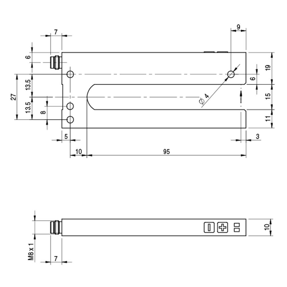 Sensor de Garfo FC6I/0B-0110-1F Datasensing — Slot 15 mm width 95 mm depth ADJ infravermelho PNP/NPN NO/NC M8 4P