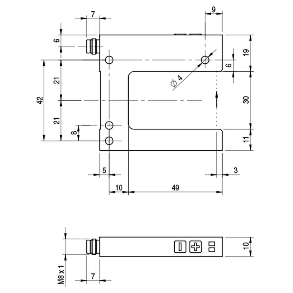 Sensor de Garfo FC6I/0B-0306-1F Datasensing — Slot 30 mm width 59 mm depth ADJ infravermelho PNP/NPN NO/NC M8 4P