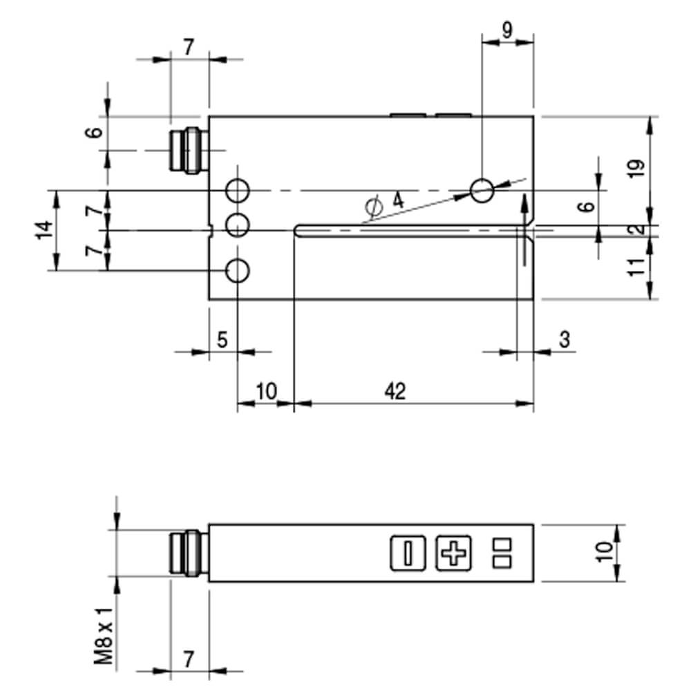 Sensor de Garfo FC6I/0B-M204-1F Datasensing — Slot 2 mm width ADJ infravermelho PNP/NPN NO/NC M8 4P