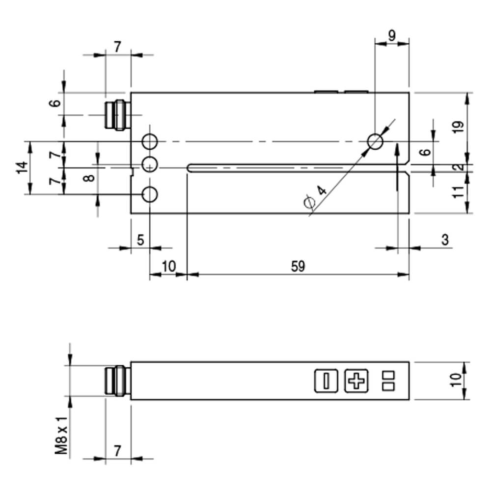 Sensor de Garfo FC6I/0B-M206-1F Datasensing — Slot 2 mm width ADJ infravermelho PNP/NPN NO/NC M8 4P