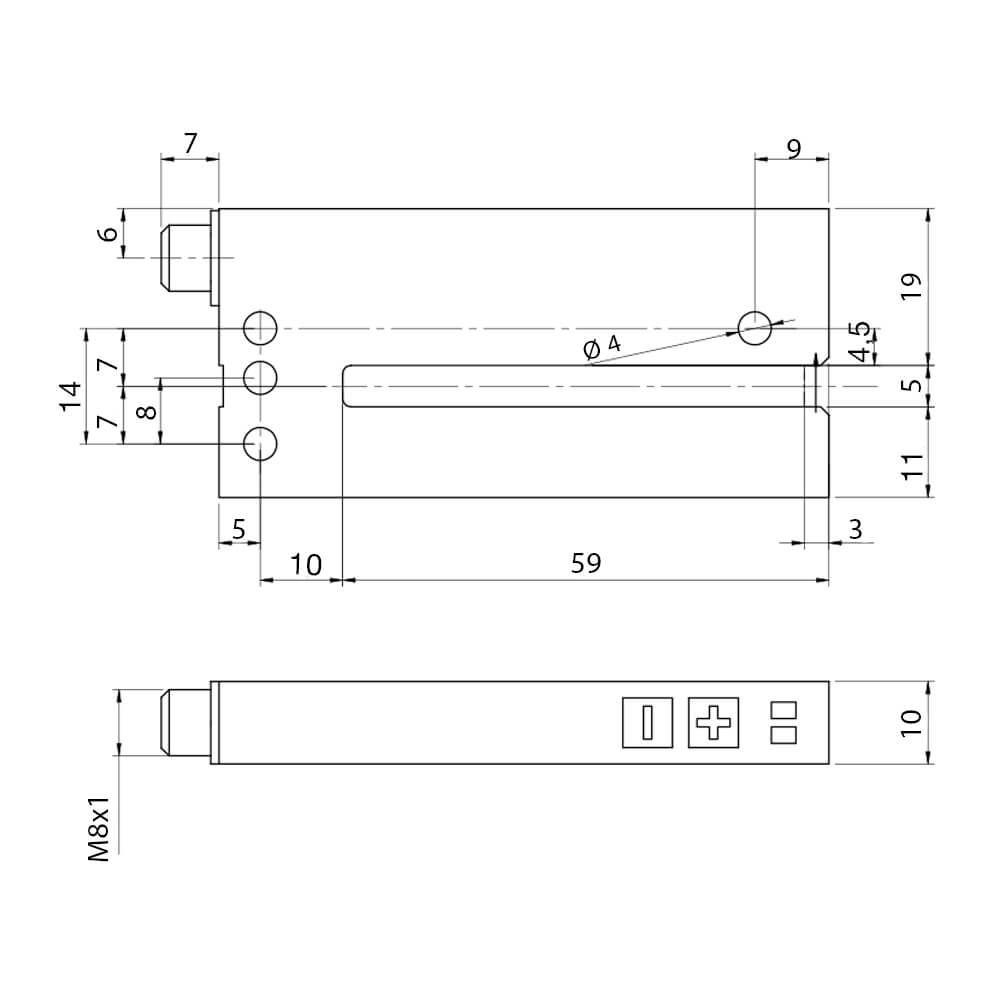 Sensor de Garfo FC6I/0B-M506-1F Datasensing — Slot 5 mm width 59 mm depth ADJ infravermelho PNP/NPN NO/NC M8 4P