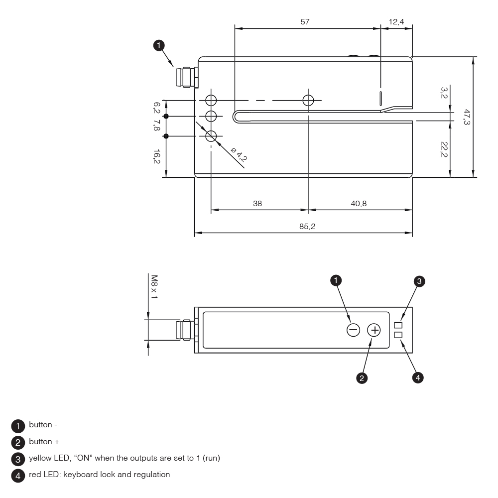 Sensor de Rótulos FC8U/0B-M307-1F Datasensing — Slot sensor for rótulos detection 3 mm width 69 mm depth Ultrasonic emission PNPNP+NPNPN M8 4P