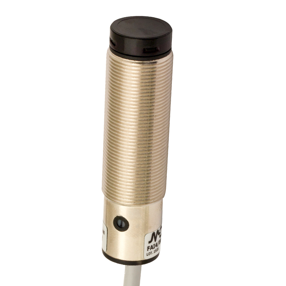 Sensor Fotoelétrico FAI7/BP-1A86 Datasensing — M18 Axial difuso 400 mm ajustável PNP NO+NC metálico cabo 5m