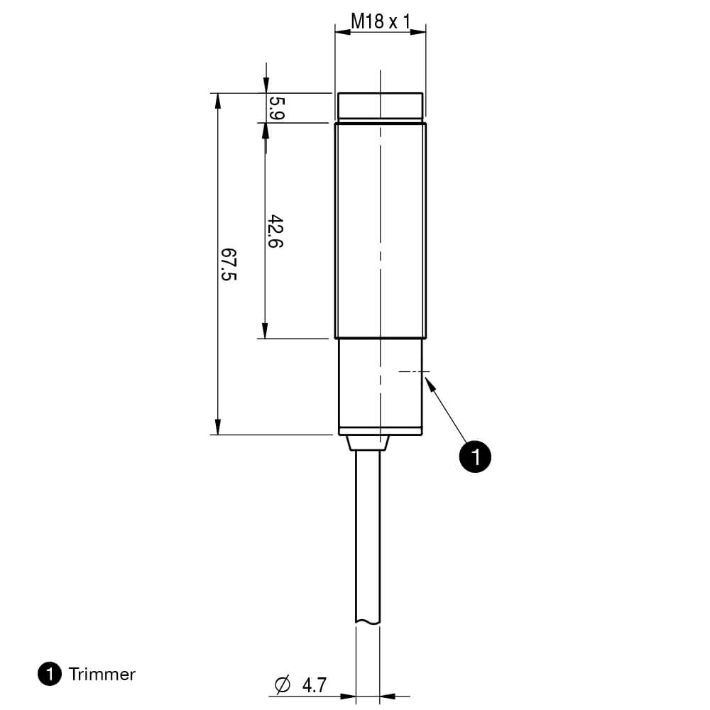 Sensor Fotoelétrico FAI8/BN-0A Datasensing — M18 Axial difuso 1000 mm ajustável NPN NO+NC plástico cabo 2m axial