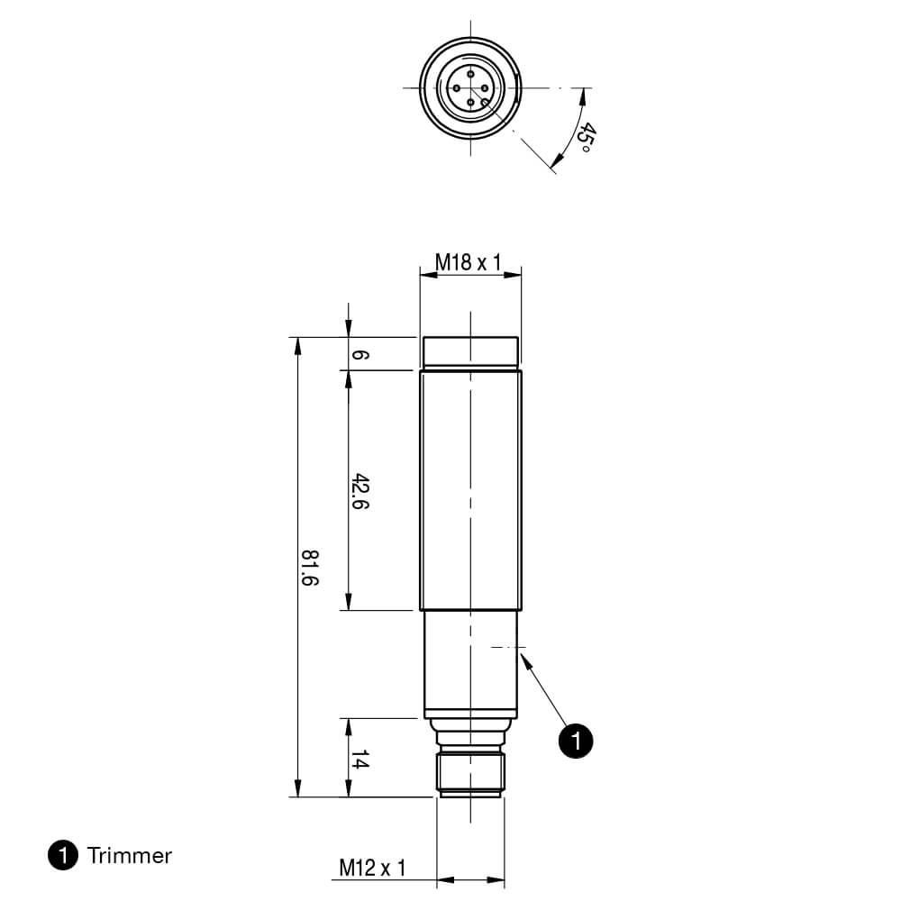 Sensor Fotoelétrico FAI8/BN-1E Datasensing — M18 Axial difuso 1000 mm ajustável NPN NO+NC metálico conector M12