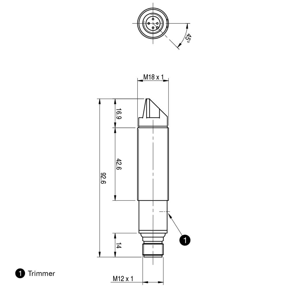 Sensor Fotoelétrico FAI8/BP-2E Datasensing — M18 90° difuso 800 mm ajustável PNP NO+NC plástico conector M12