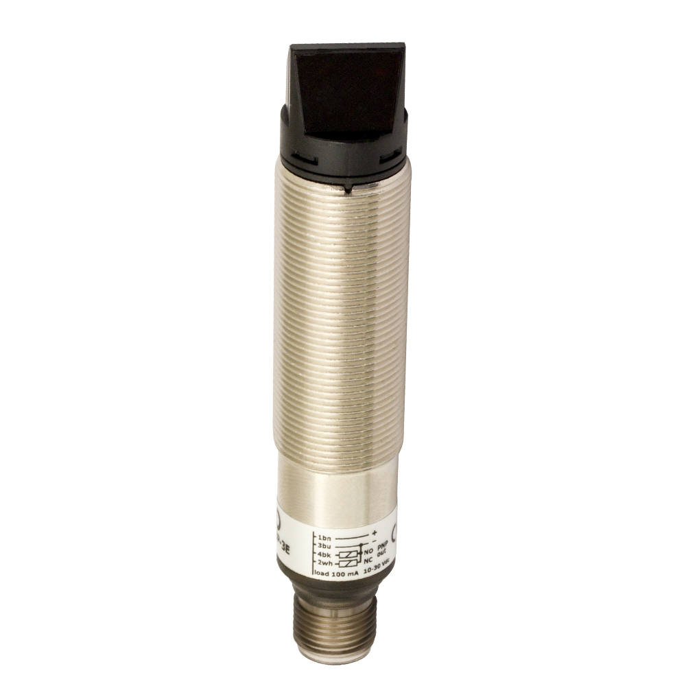 Sensor Fotoelétrico FAID/BP-3E Datasensing — M18 90°receptor 15 m ajustável PNP NO+NC metálico conector M12