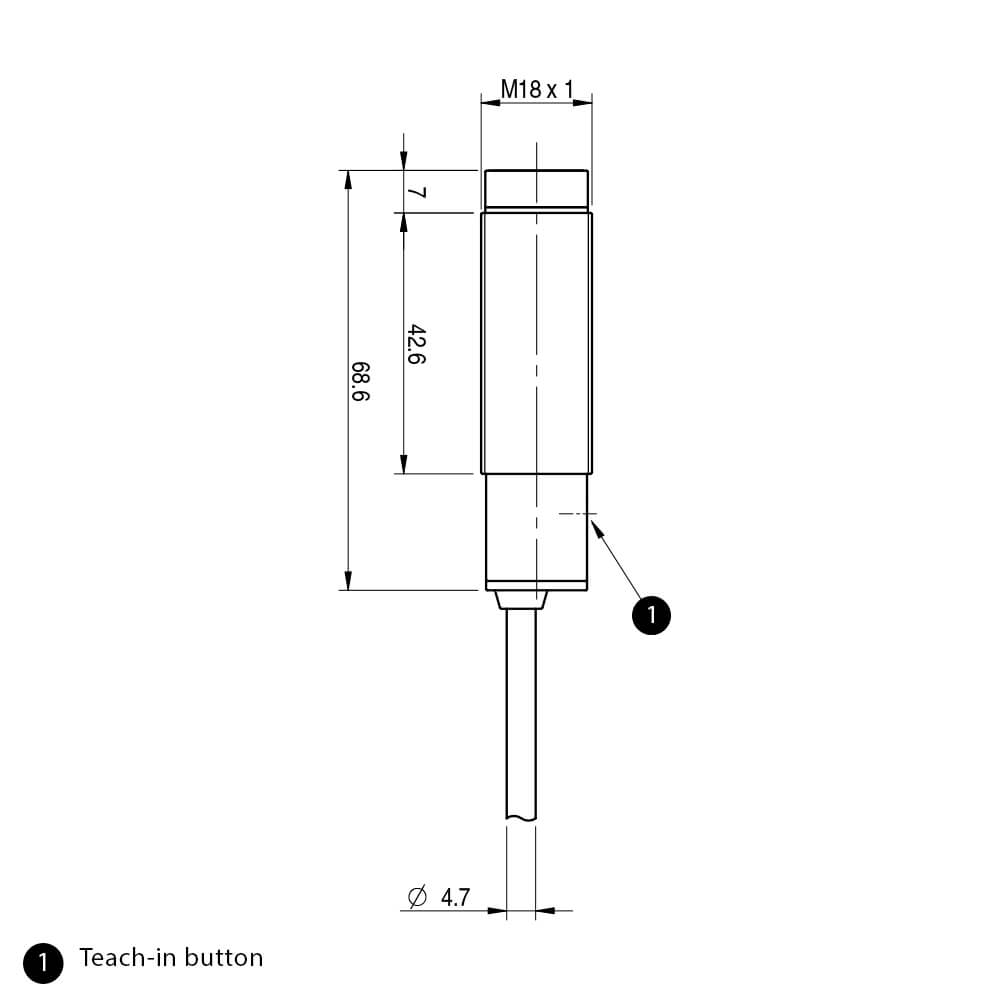 Sensor Fotoelétrico FALD/BP-1A Datasensing — M18 Axial laserreceptor 50 m ajustável PNP NO+NC metálico cabo 2m axial