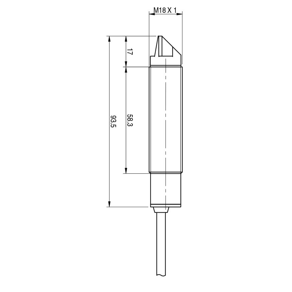 Sensor Fotoelétrico FALH/X0-3A Datasensing — M18 90° laser emissor 50 m Check metálico cabo 2m axial