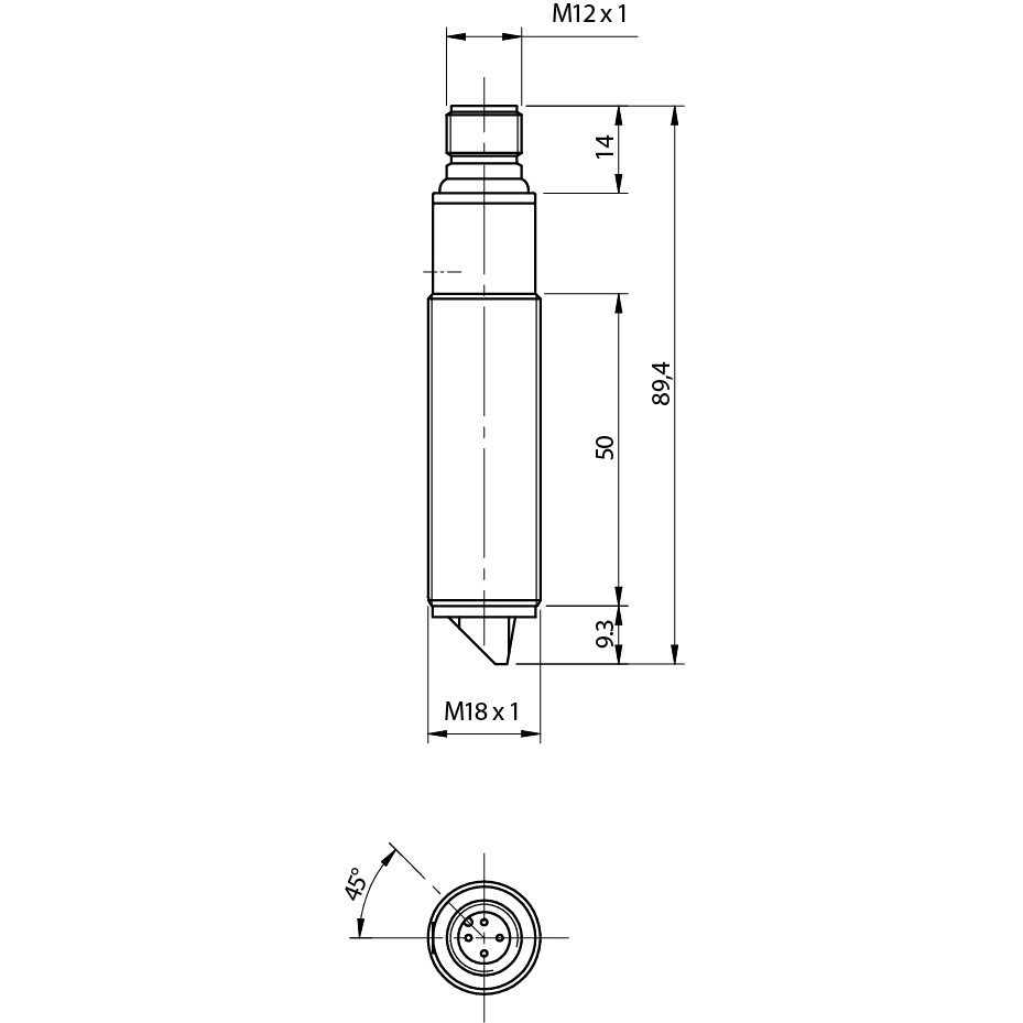 Sensor Fotoelétrico FALW/BP-3E Datasensing — M18 Radial laser class 2 supressão de fundo 25..130 mm ajustável PNP NO+NC metal conector M12