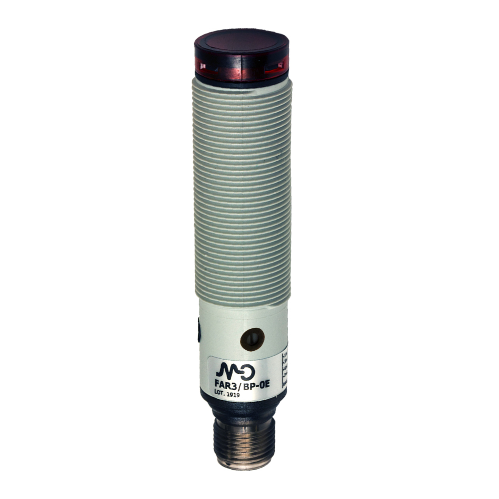 Sensor Fotoelétrico FAR3/BP-0E Datasensing — Sensor Fotoelétrico M18 Axial difuso 100 mm reg PNP NO+NC plástico conector M12