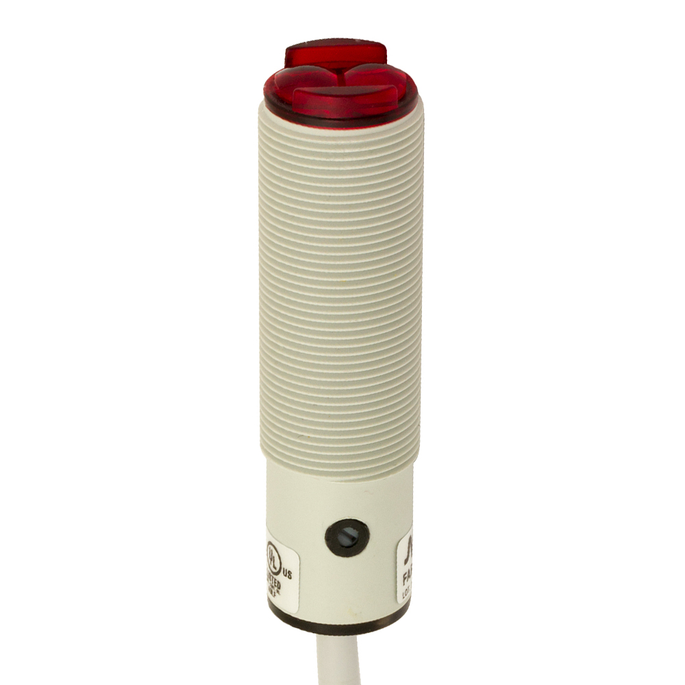 Sensor Fotoelétrico FARW/BP-0A Datasensing — Sensor Fotoelétrico M18 Axial supressão de fundo 35-300 mm ajustável PNP NO+NC plástico cabo 2m axial