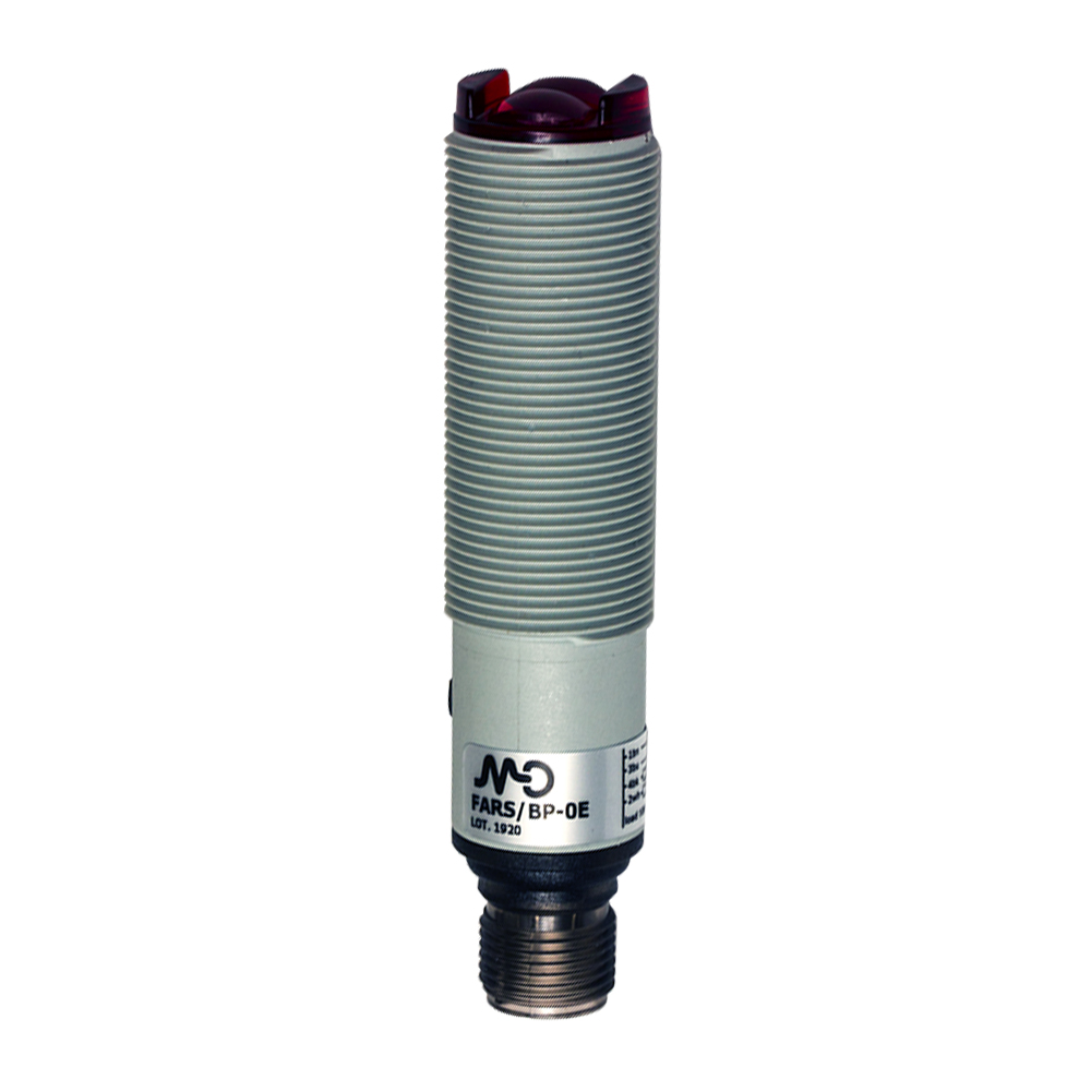 Sensor Fotoelétrico FARW/BP-0E Datasensing — M18 Axial supressão de fundo 35-300 mm ajustável PNP NO+NC plástico conector M12