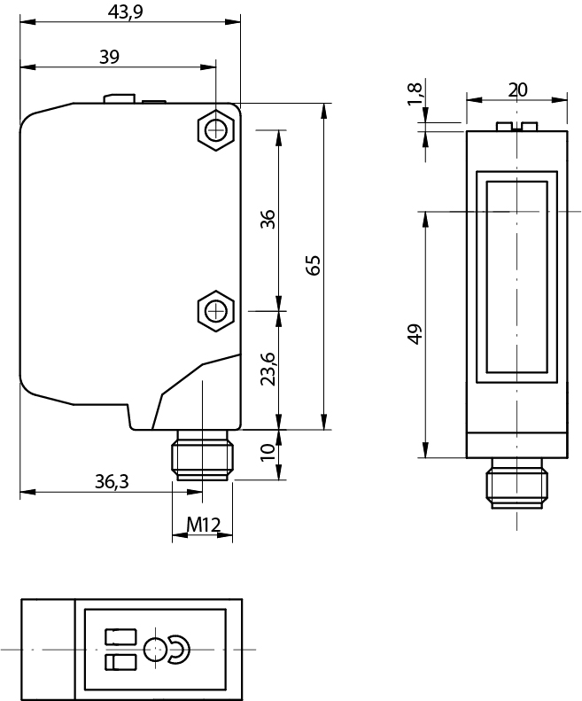 Sensor Fotoelétrico FGRS/0N-0E Datasensing — compact Bgs ajustável 10...30Vdc 310 mm NPN L/D conector M12
