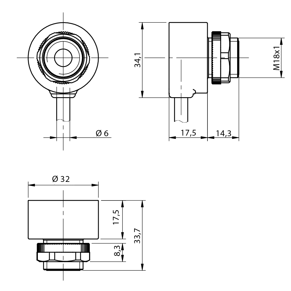 Sensor Fotoelétrico FLIR/DN-0C Datasensing — Fotoelétrico De aplicação sensor Receptor 8 m T estilo M18 NPN, DarkON plástico cabo 5m at 90°