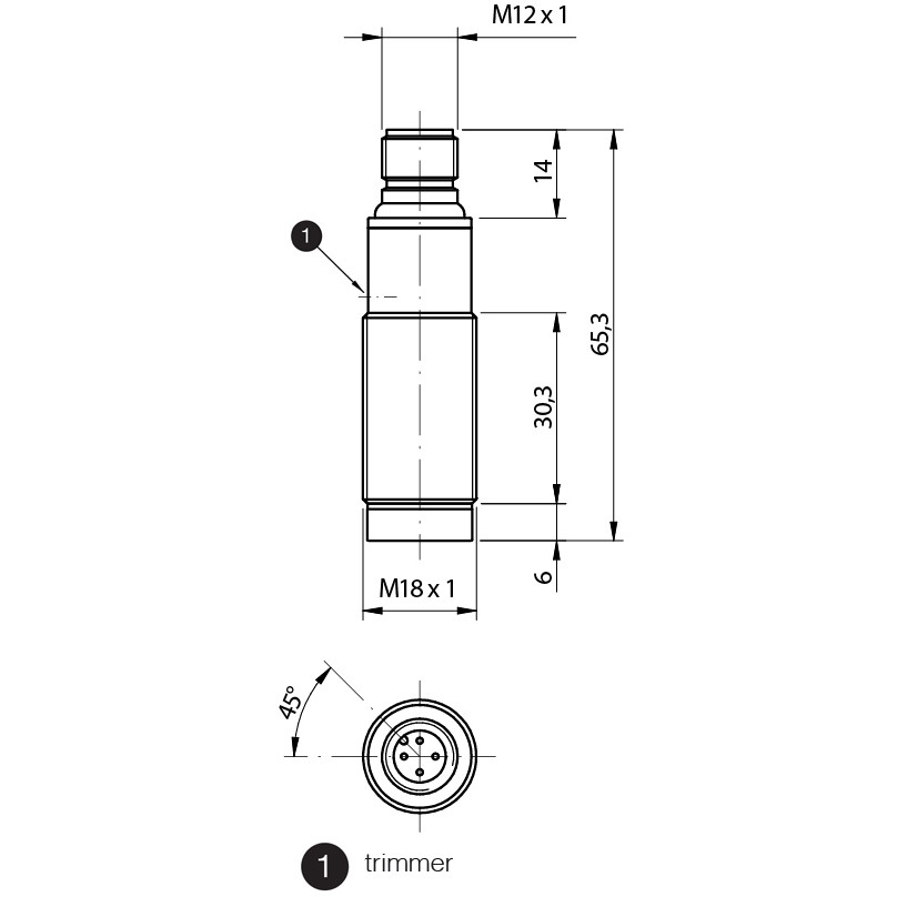 Sensor Fotoelétrico FQI8/BN-0E Datasensing — M18 Axial difuso 1000 mm reg. NPN NO +NC plástico conector M12