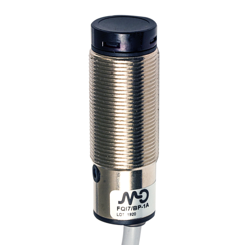 Sensor Fotoelétrico FQI8/BP-1A Datasensing — M18 Axial difuso 1000 mm ajustável PNP NO +NC metálico cabo 2m axial