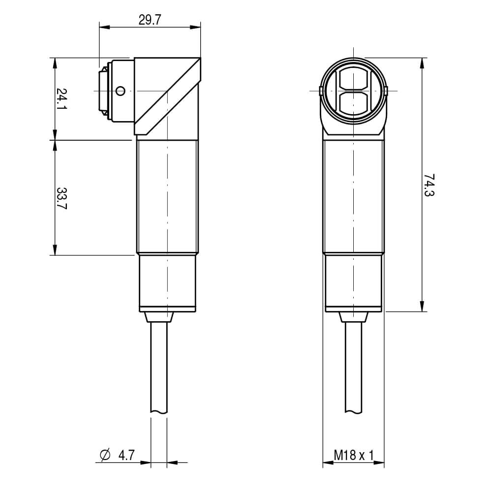 Sensor Fotoelétrico MPC/00-0A Datasensing — Sensor Fotoelétrico com ótica 90° M18 retrorreflexivo 4,5 m plástico cabo 2m axial