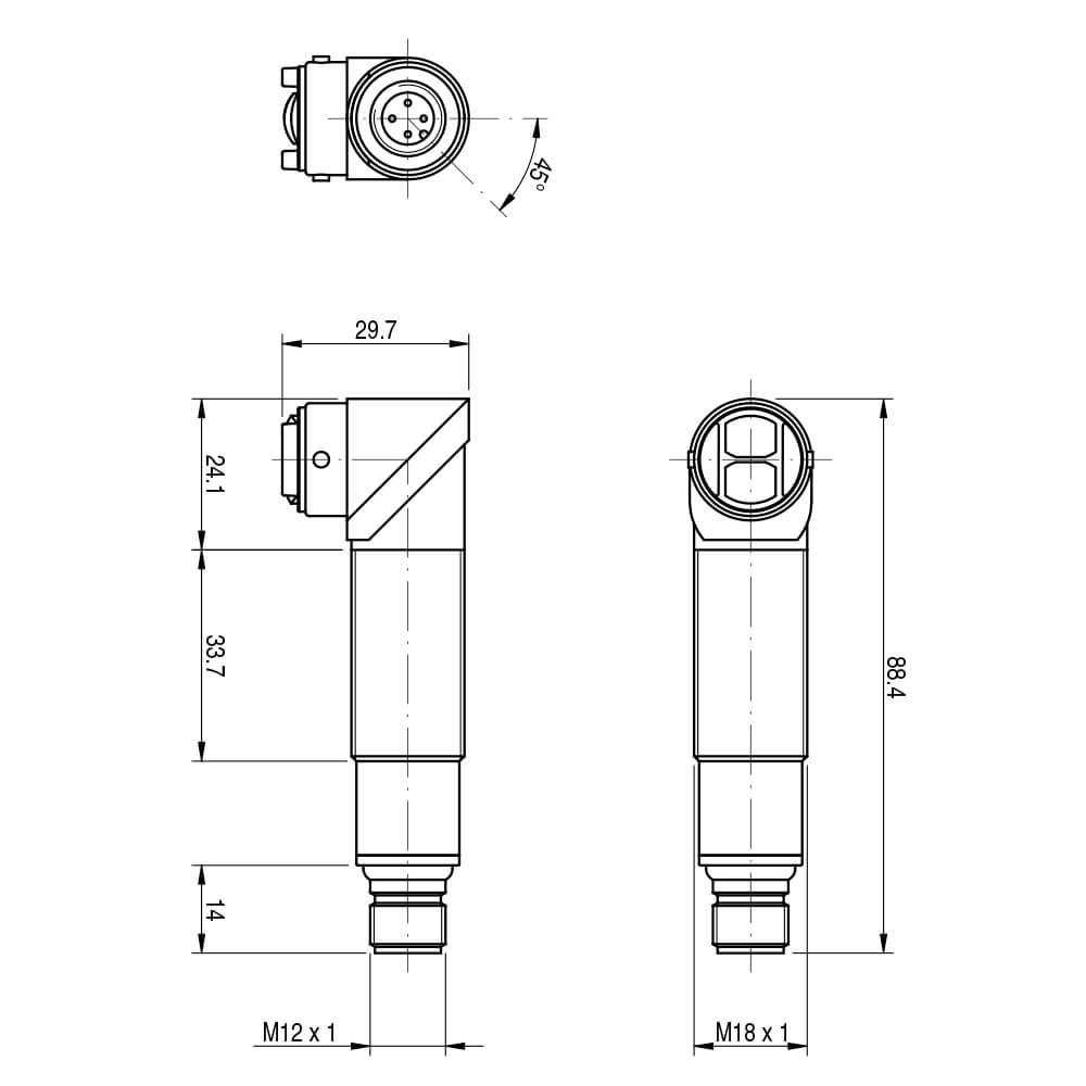 Sensor Fotoelétrico MPC/00-0E Datasensing — com ótica 90° M18 retrorreflexivoivo 4,5 m plástico conector M12