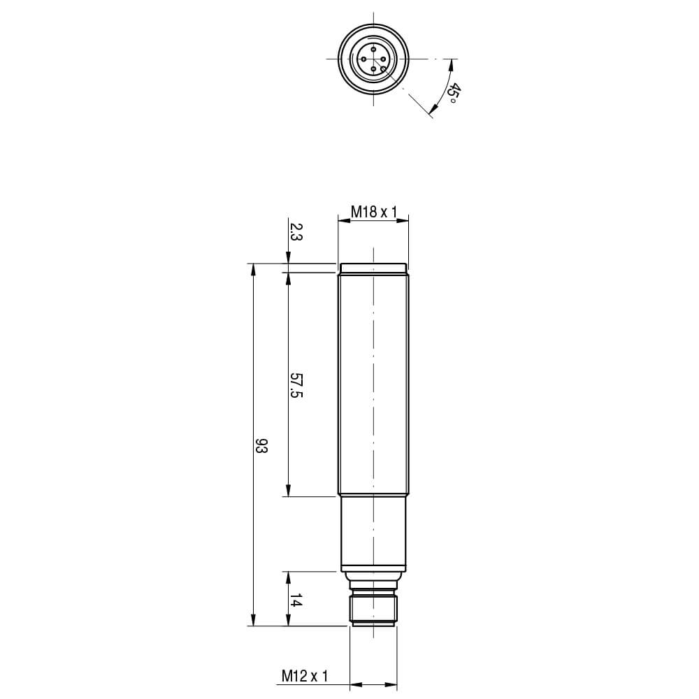 Sensor Fotoelétrico MS4/00-0E Datasensing — Sensor Fotoelétrico M18 difuso 200 mm NPN/PNP NO/NC plástico conector M12