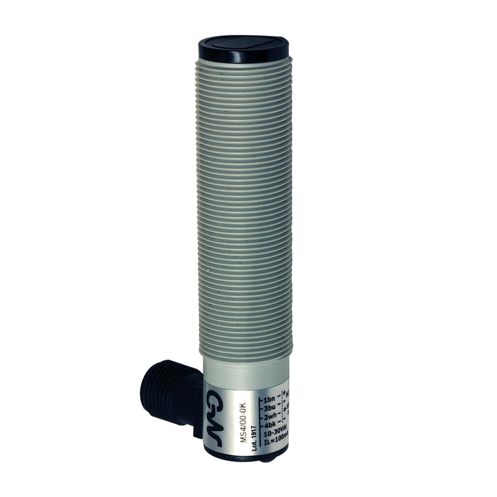 Sensor Fotoelétrico MS4/00-0K Datasensing — Sensor Fotoelétrico M18 difuso 200 mm NPN/PNP NO/NC plástico conector M12 a 90°