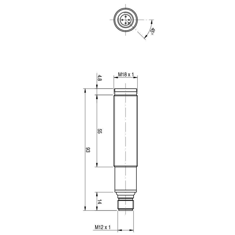 Sensor Fotoelétrico MS6/00-1E Datasensing — M18 difuso 400 mm NPN/PNP NO/NC metálico conector M12