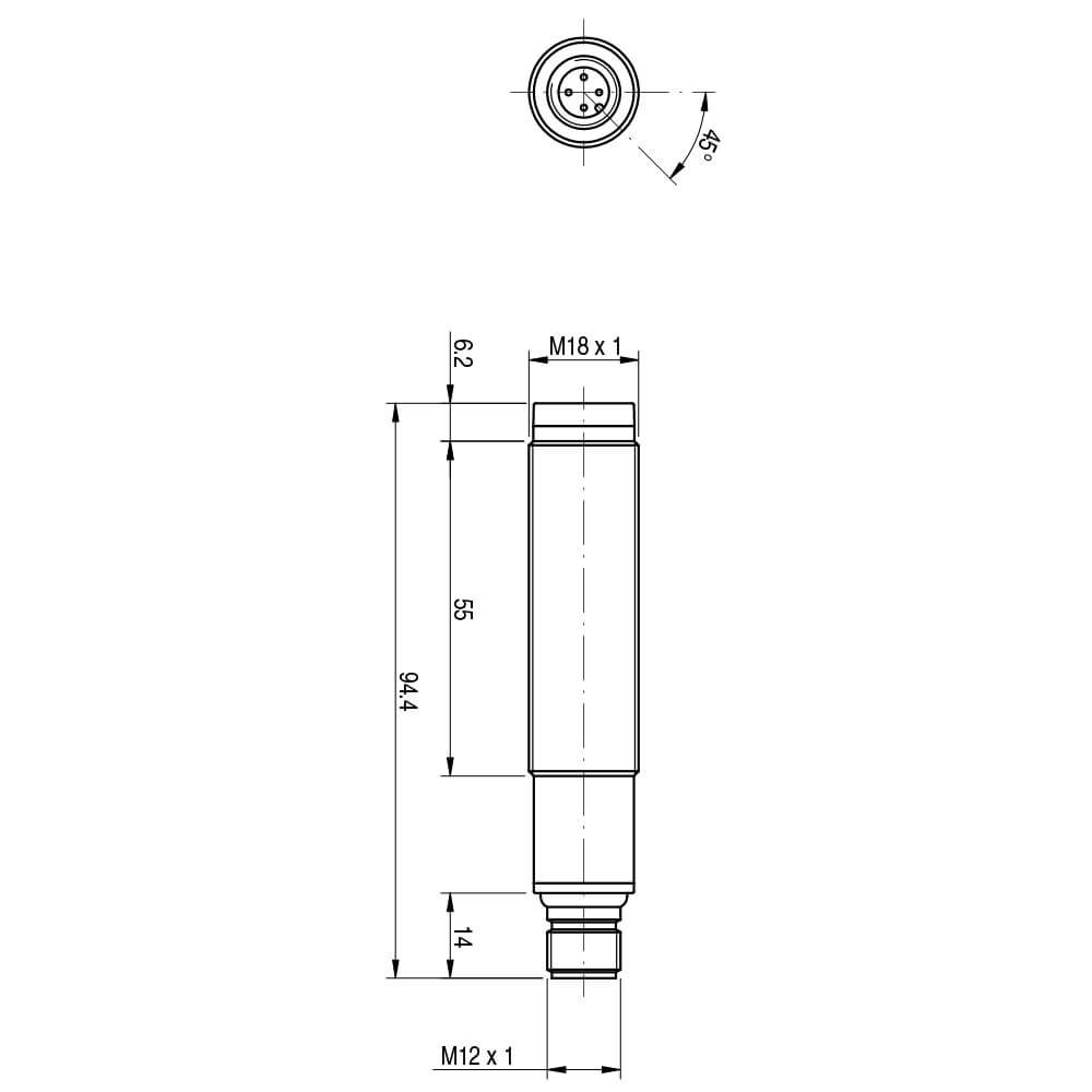 Sensor Fotoelétrico MSR/00-1E Datasensing — M18 receptor 16 m NPN/PNP NO/NC metálico conector M12