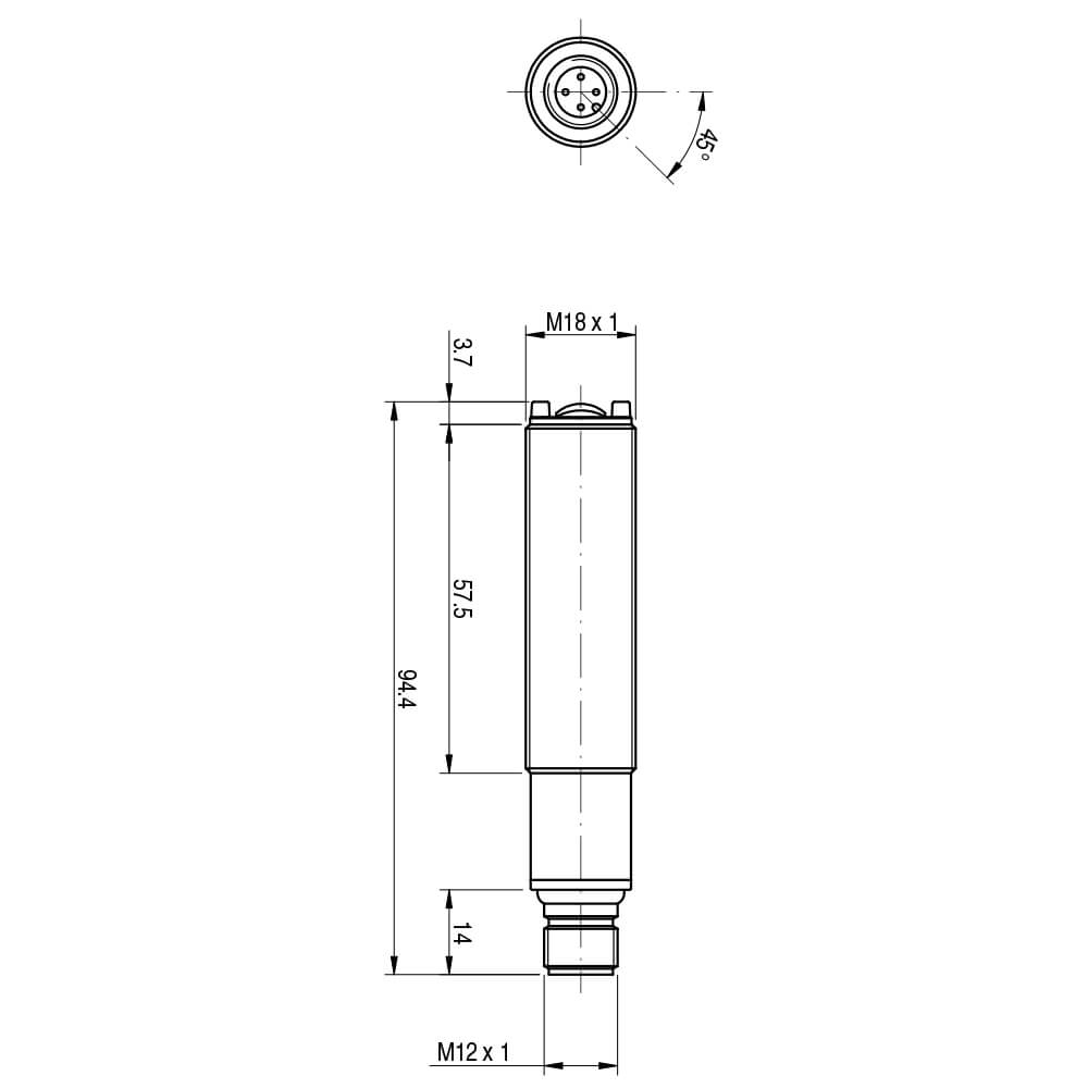 Sensor Fotoelétrico MVC/A0-0E Datasensing — M18 retrorreflexivoivo 4,5 m 20..253Vac NO plástico conector M12
