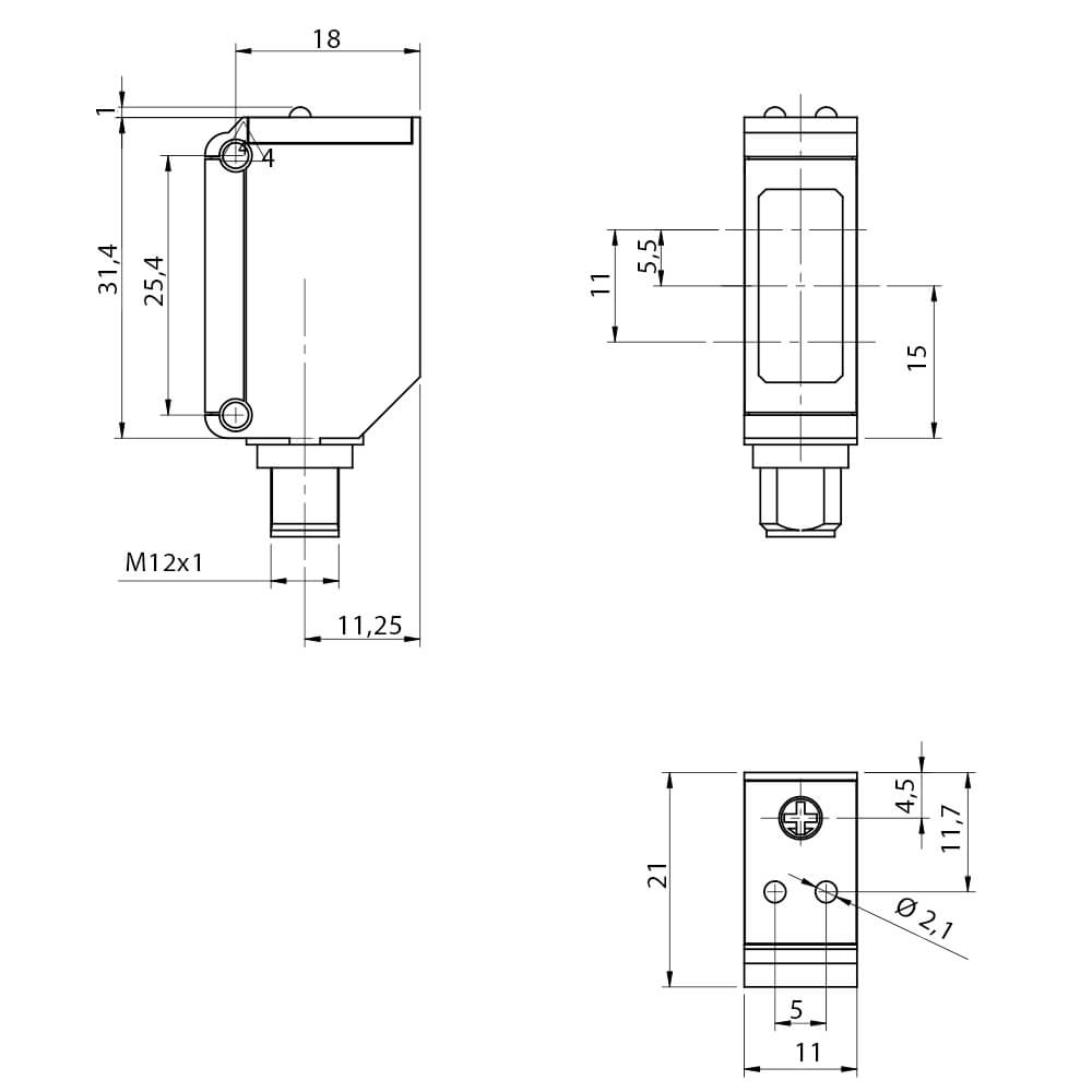 Sensor Fotoelétrico QFR8/BP-1F Datasensing — miniatura cúbico IP69K Metal. AISI 316L difuso 1m. Red PNP NO +NC conector M8