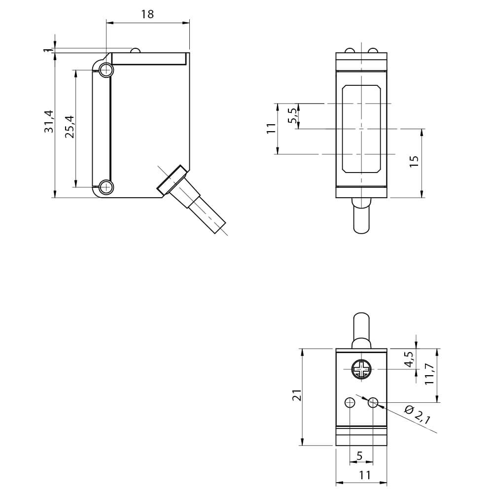 Sensor Fotoelétrico QFRN/BP-1A Datasensing — miniatura cúbico IP69K Metal. AISI 316L polarizado 6m. Red PNP NO +NC cabo 2m