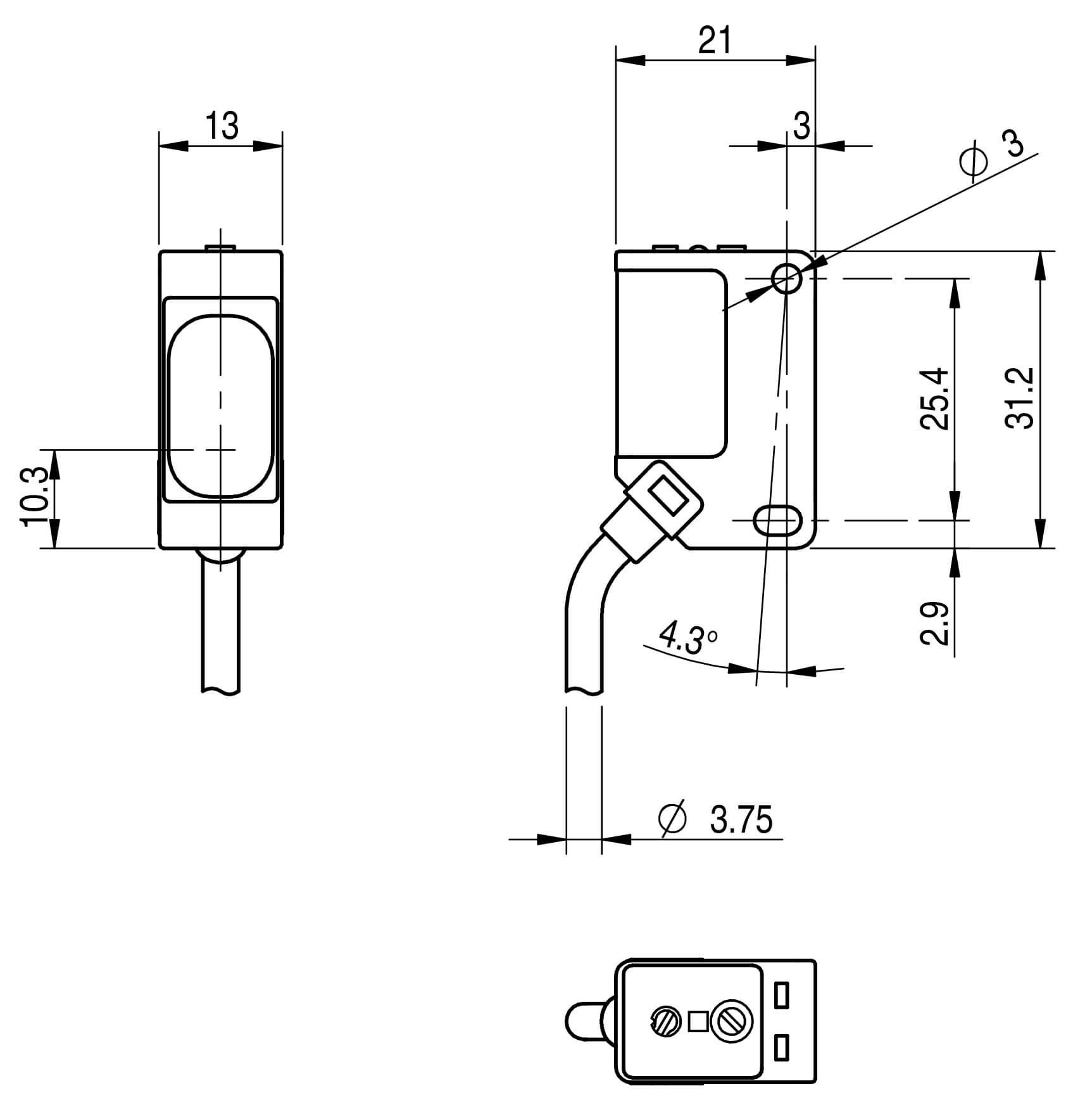 Sensor Fotoelétrico QMRS/0P-0A Datasensing — Miniature cubic photoelectric supressão de fundo Adj. 200 mm PNP L/D cabo 2m