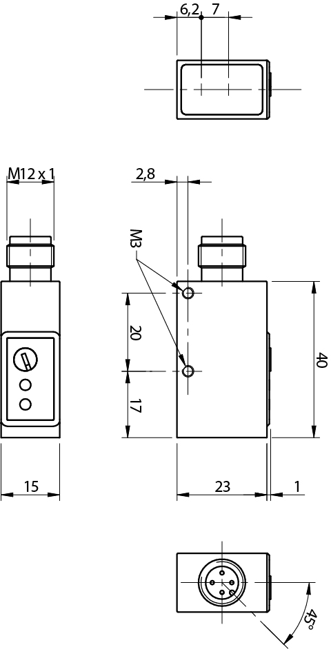 Sensor Fotoelétrico QX3/C0-1E Datasensing — midi difuso 300 mm NPN/PNP NO axial optic conector M12