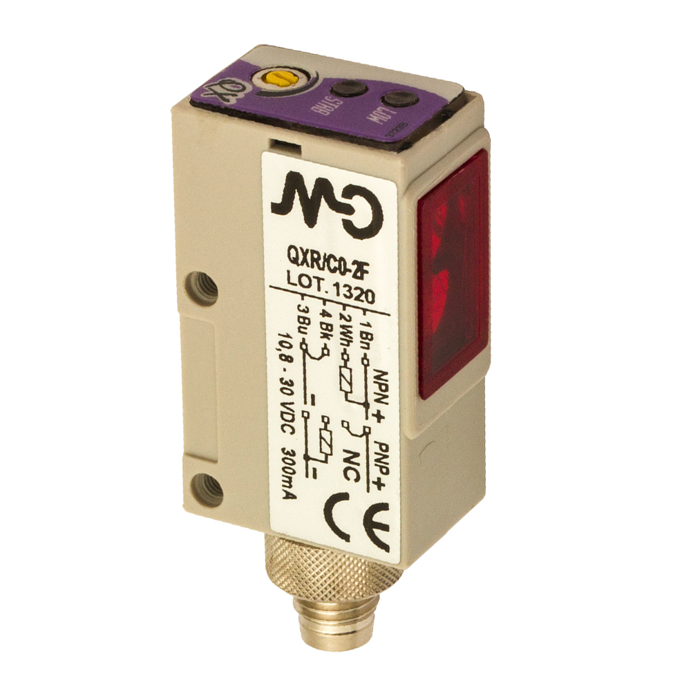 Sensor Fotoelétrico QX3/C0-2F Datasensing — midi difuso 300 mm NPN/PNP NO 90° ótico conector M8 4pino