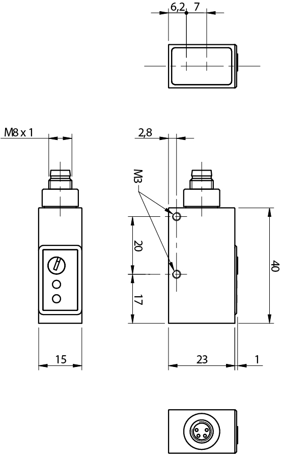 Sensor Fotoelétrico QXC/C0-1F Datasensing — midi retrorreflexivo 4 m NPN/PNP NO axial optic conector M8 4pin