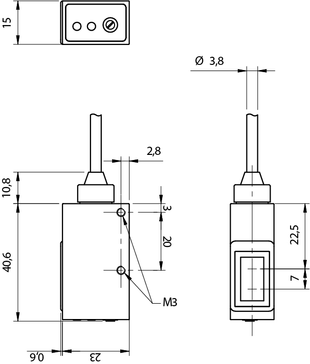 Sensor Fotoelétrico QXP/A0-2A Datasensing — midi polarizado 2,5 m NPN/PNP NO 90° optic cabo 2m