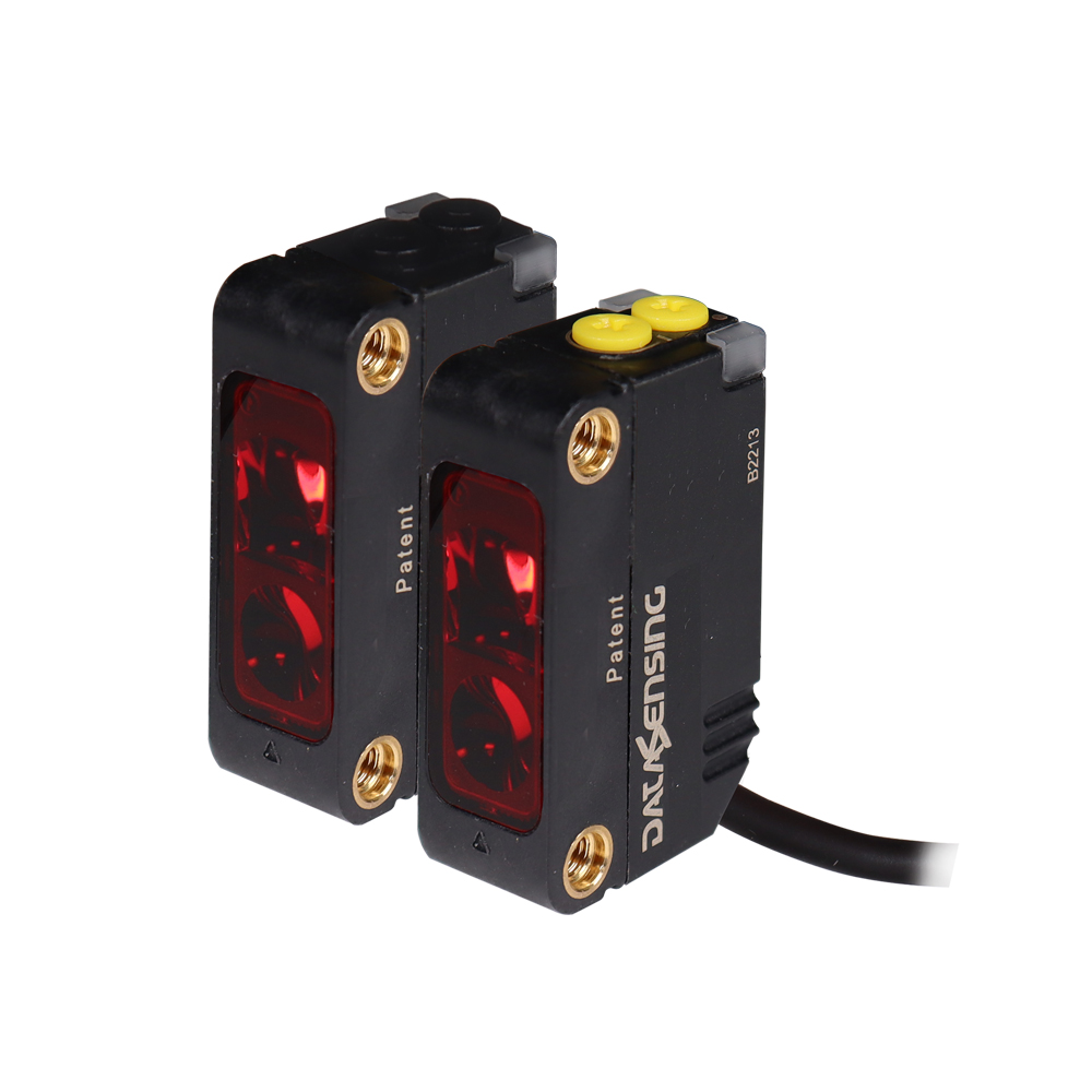 Sensor Fotoelétrico S3N-PH-2-FG01-N-TXRX-LASER-NPN-L-D-CABLE Datasensing — Fotoelétrico miniatura Red Laser emissão Through Feixe Emissor e receptor duplo trimmer Adj + L/D NPN cabo