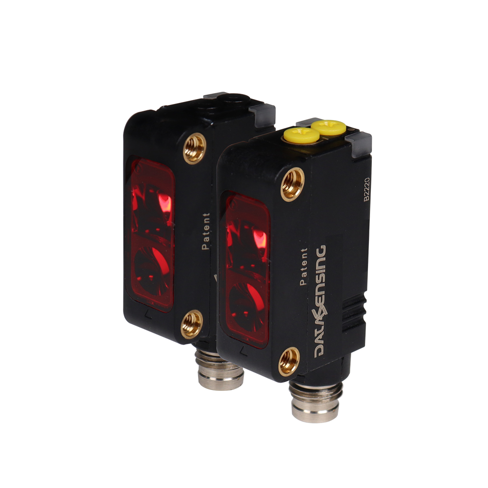 Sensor Fotoelétrico S3N-PH-5-FG01-P-TXRX-LASER-PNP-L-D-M8 Datasensing — Photoelectric miniatura Red Laser emission Through Beam Transmitter andreceptor double trimmer Adj + L/D PNP conector M8 4P