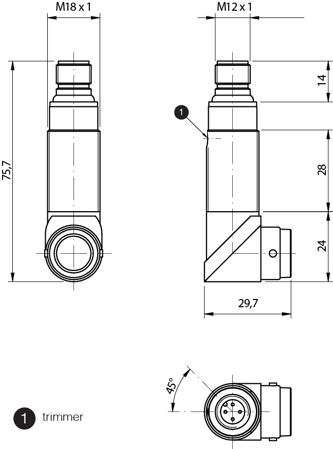 Sensor Fotoelétrico SP7/0P-0E Datasensing — Sensor Fotoelétrico M18 difuso 400 mm PNP L/D plástico com ajuste conector M12