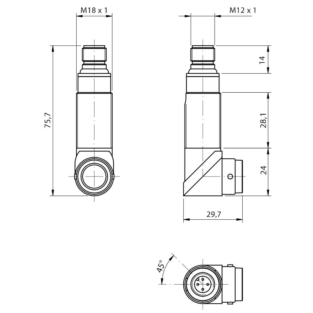 Sensor Fotoelétrico SPG/CN-0E Datasensing — Foto.M18,NPN-NC,conector M12,receptor