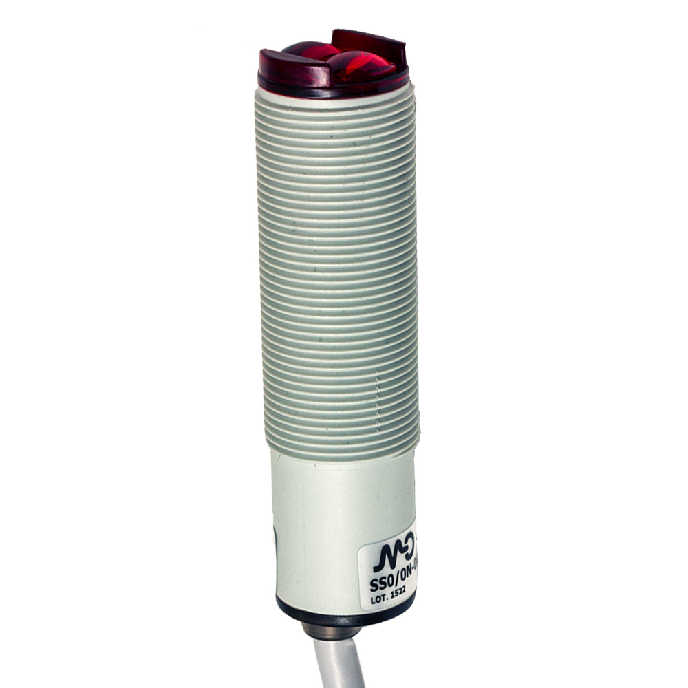 Sensor Fotoelétrico SS1/0N-0A Datasensing — M18 Bgs 100 mm NPN L/D plástico cabo 2m axial