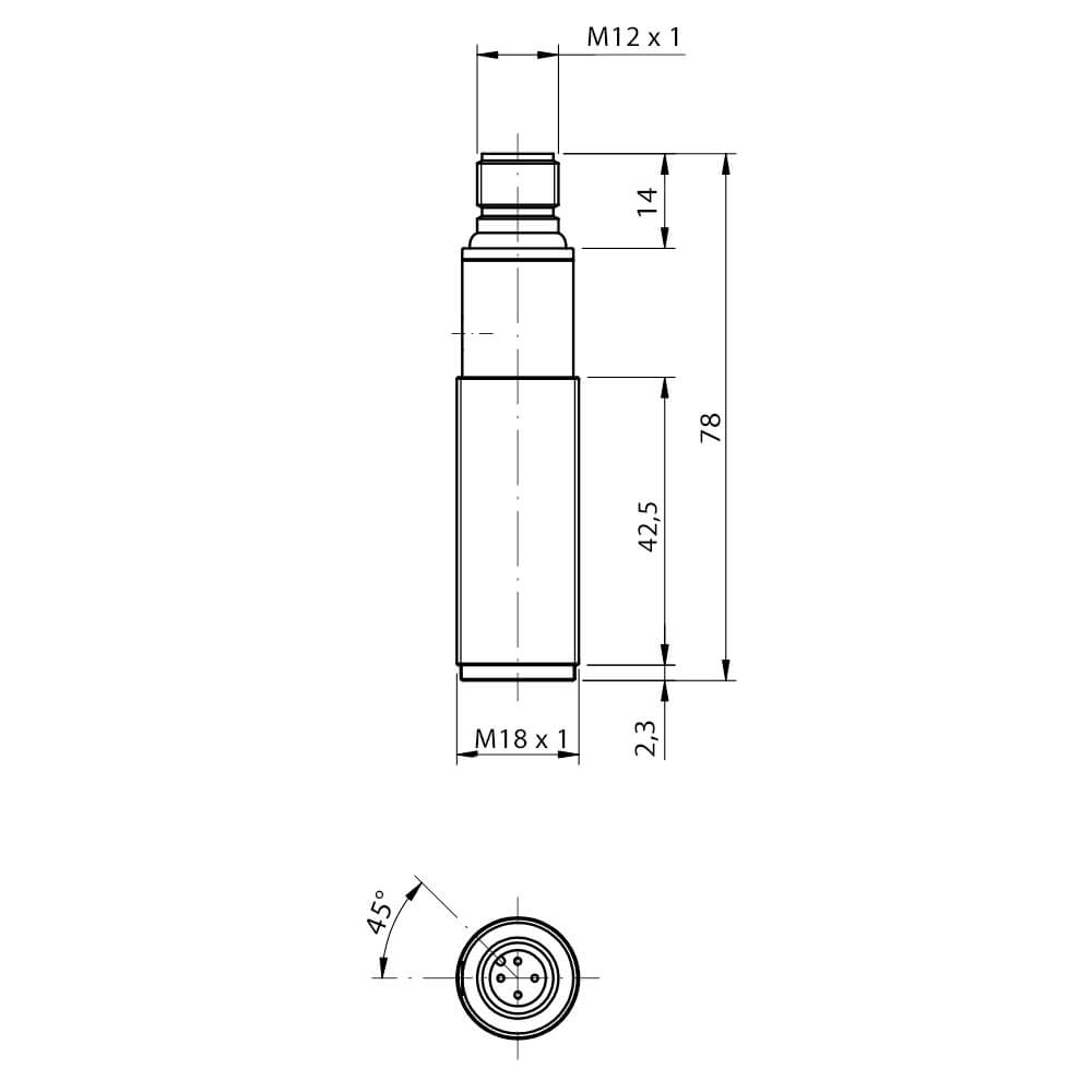 Sensor Fotoelétrico SS7/0P-1E Datasensing — M18 difuso 400 mm PNP L/D metálico ajustável conector M12