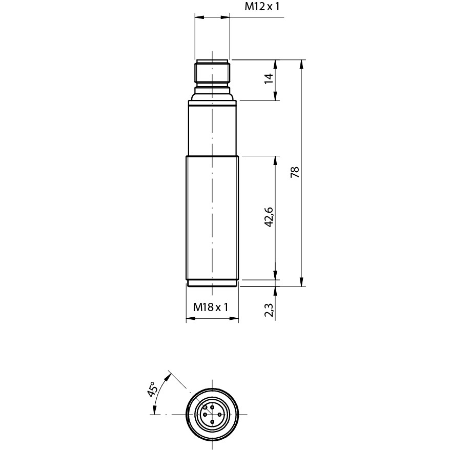 Sensor Fotoelétrico SSG/CN-1H Datasensing — Photo.M18,NPN-NC,M12 conector,receptor