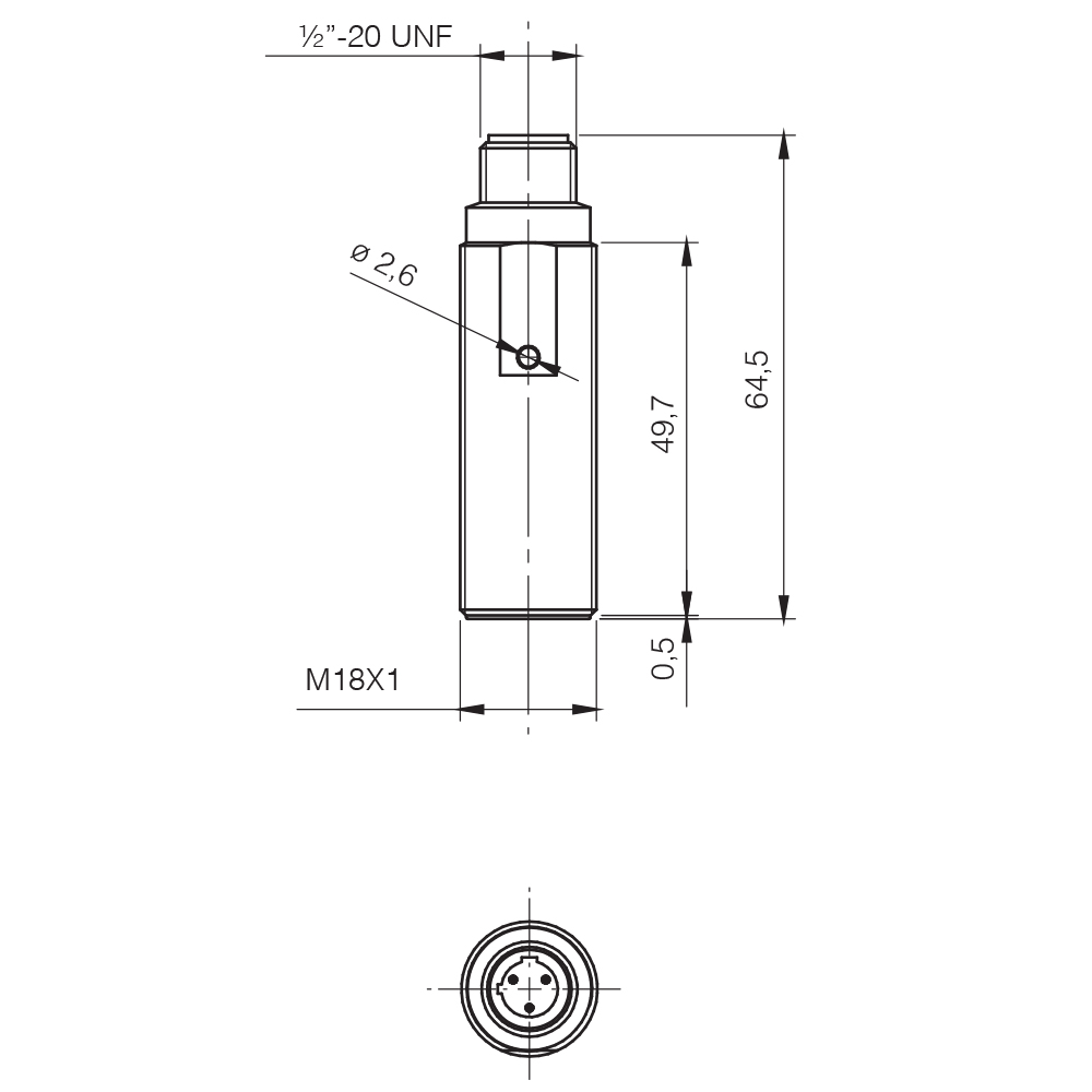 Sensor Indutivo V3K1/R0-3Q Datasensing — Sensor Indutivo AC/DC M18, blindado, 1/2″-20UNF conector saída por cabo, NO (Vac)-NO/NC (Vdc)