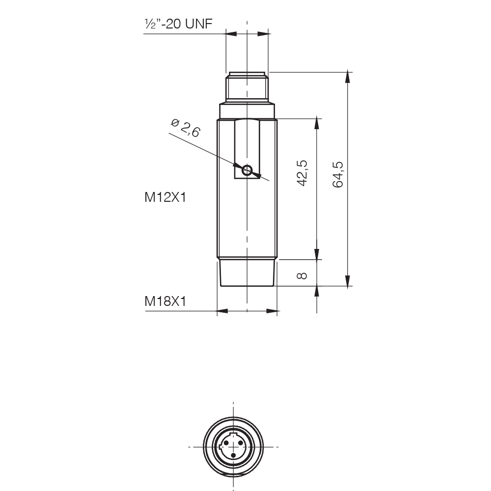 Sensor Indutivo V3K1/R0-4Q Datasensing — Sensor Indutivo AC/DC M18, não blindado, 1/2″-20UNF conector saída por cabo, NO (Vac)-NO/NC (Vdc)