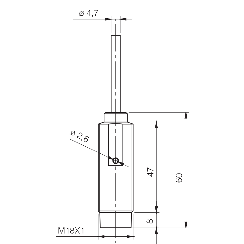 Sensor Indutivo V3K1/S0-4A8F Datasensing — Sensor Indutivo AC/DC M18, não blindado, saída por cabo PUR, NC (Vac)-NC/NO (Vdc)